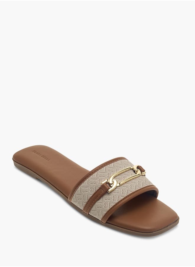 Womens Monogram Print Slip-On Sandals With Metal Accent