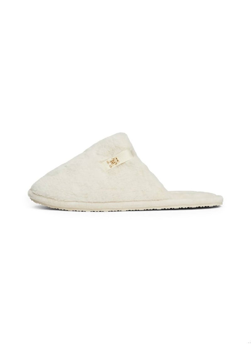 Women's TH Monogram Plaque Fleece Slippers - Polyester, White