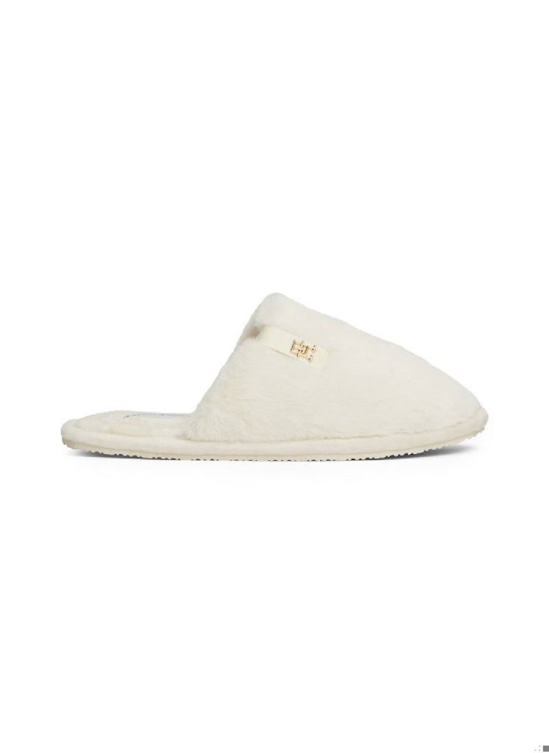 Women's TH Monogram Plaque Fleece Slippers - Polyester, White