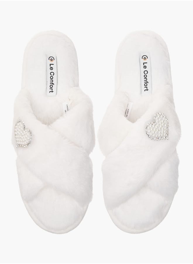 Womens Faux Fur Cross Strap Bedroom Slides