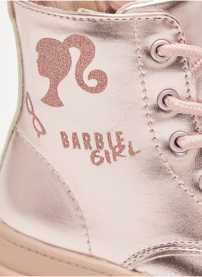 Girls Printed Ankle Boots With Lace-Up Closure