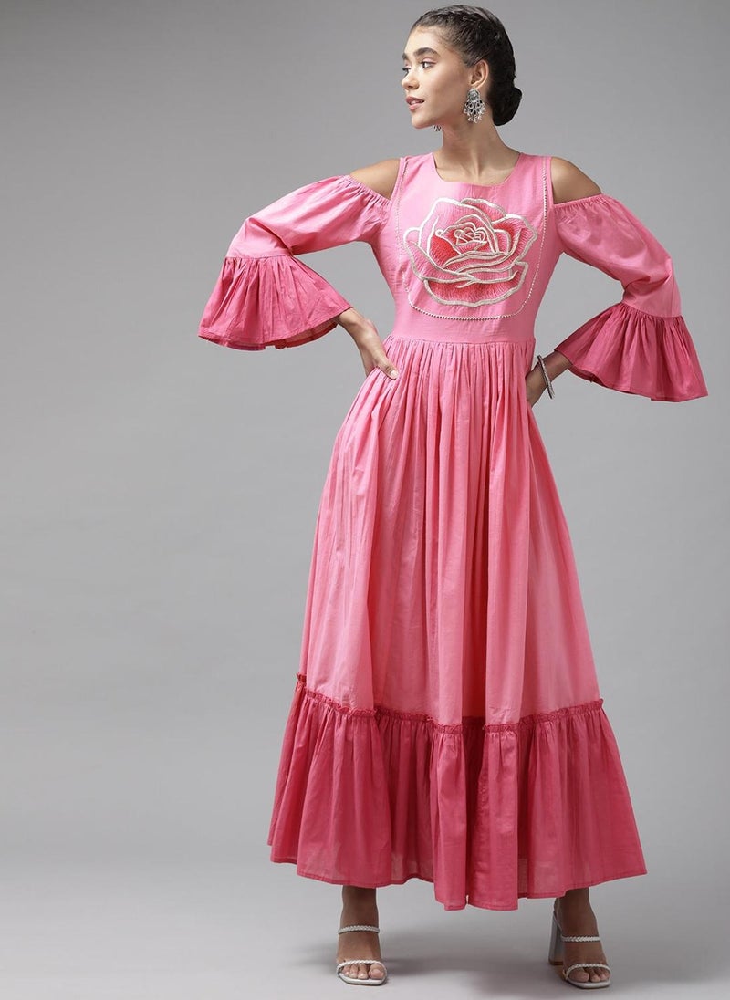 Pink Ethnic Maxi Dress