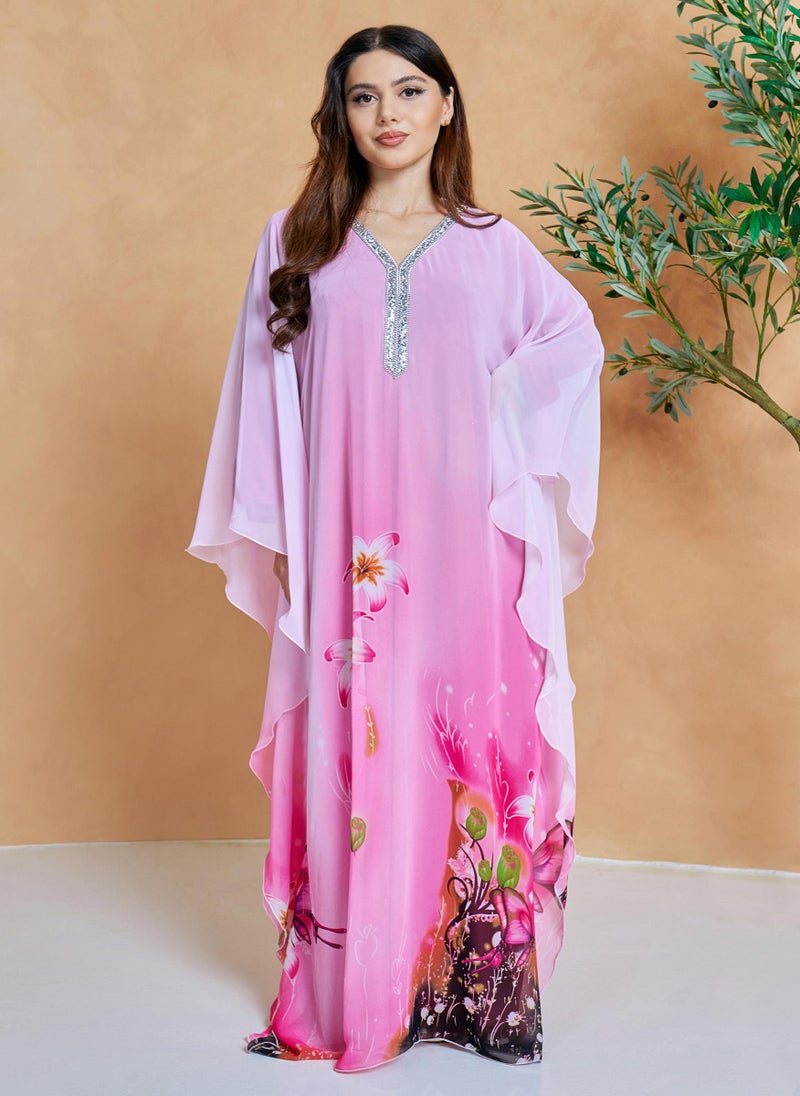 Pink Ombre Printed House Kaftan Maxi Dress