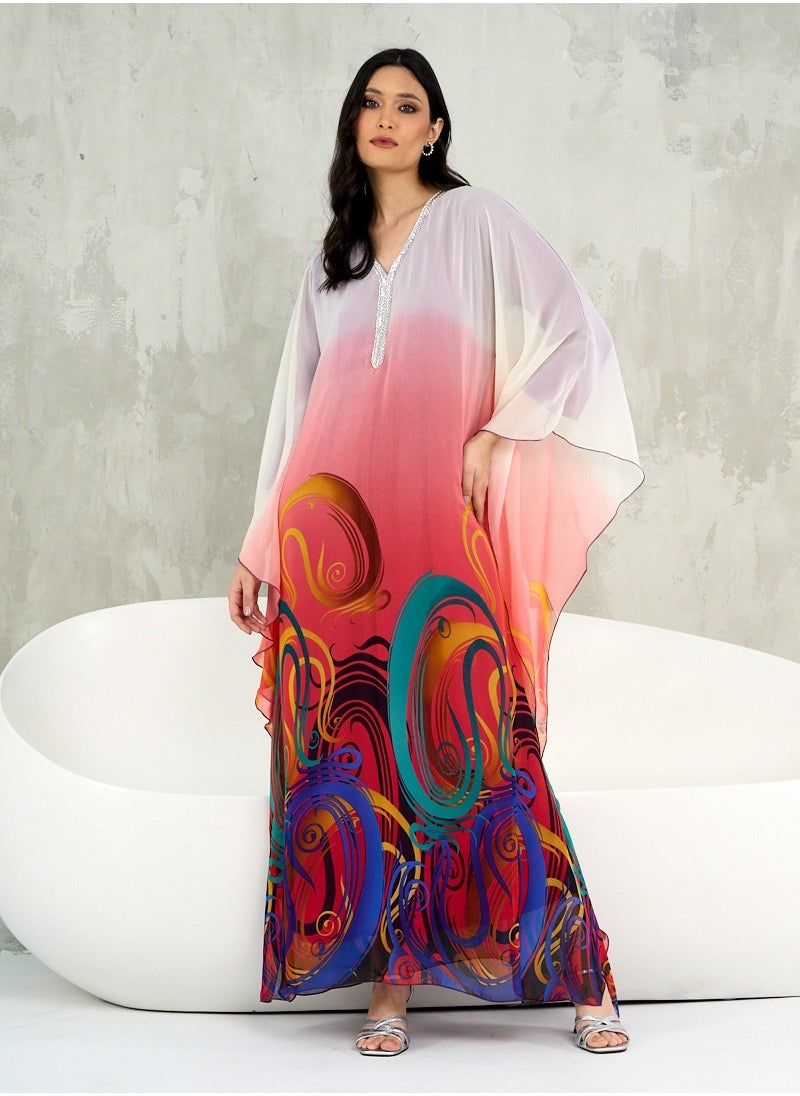 Red Abstract Printed House Kaftan Maxi Dress