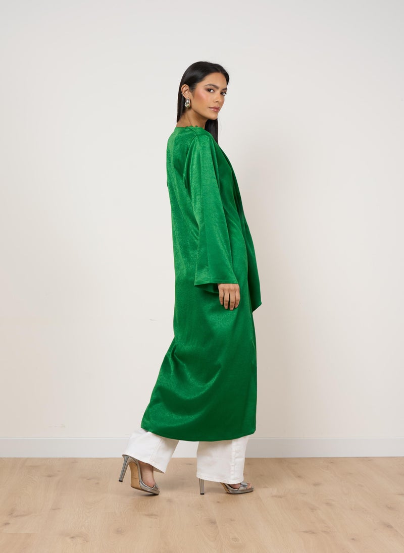 Green Button Detail Aysmmetric Kaftan