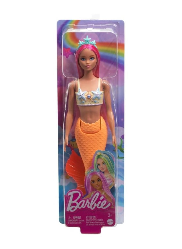 Barbie Mermaid Doll with Fantasy Hair in Pink with Headband Doll with Starfish Top and Soft Orange Tail