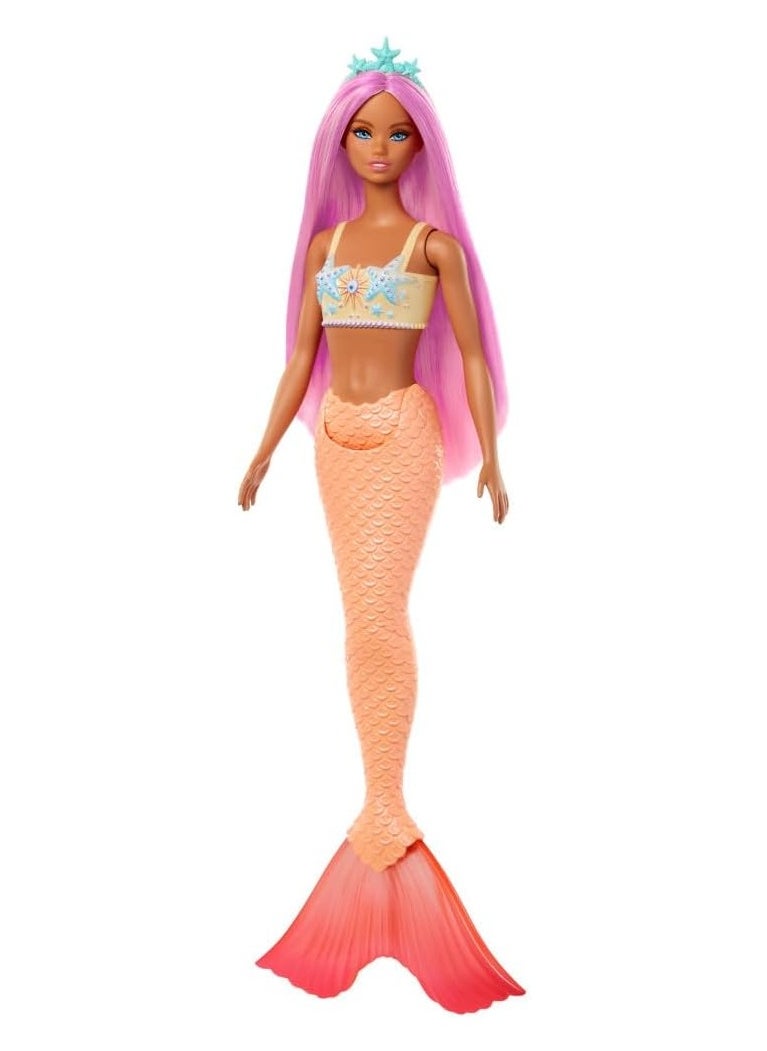 Barbie Mermaid Doll with Fantasy Hair in Pink with Headband Doll with Starfish Top and Soft Orange Tail