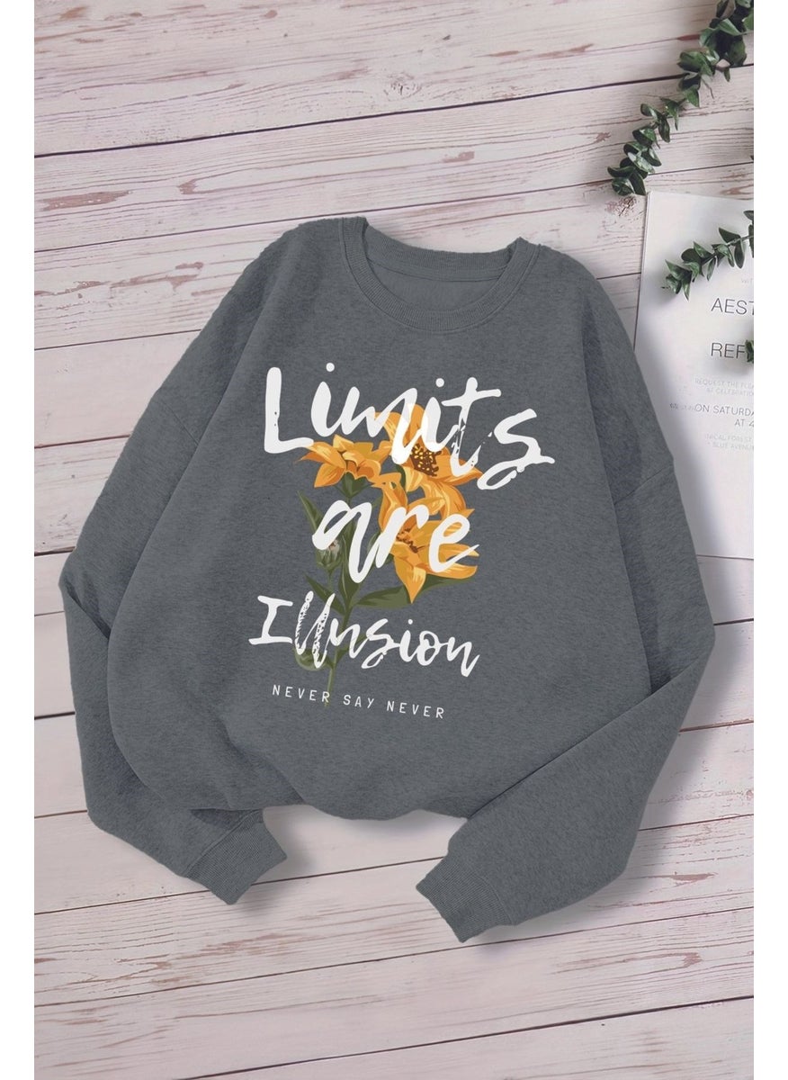 Style Limits Are Illusion Written Sunflower Printed Oversize Hooded Kids Sweatshirt 14566