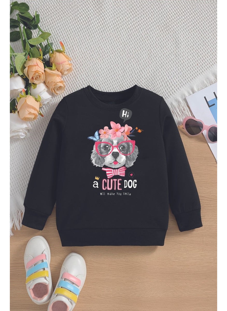 New Season Cute Dog Printed Oversize Hooded Kids Sweatshirt with Glasses 14647