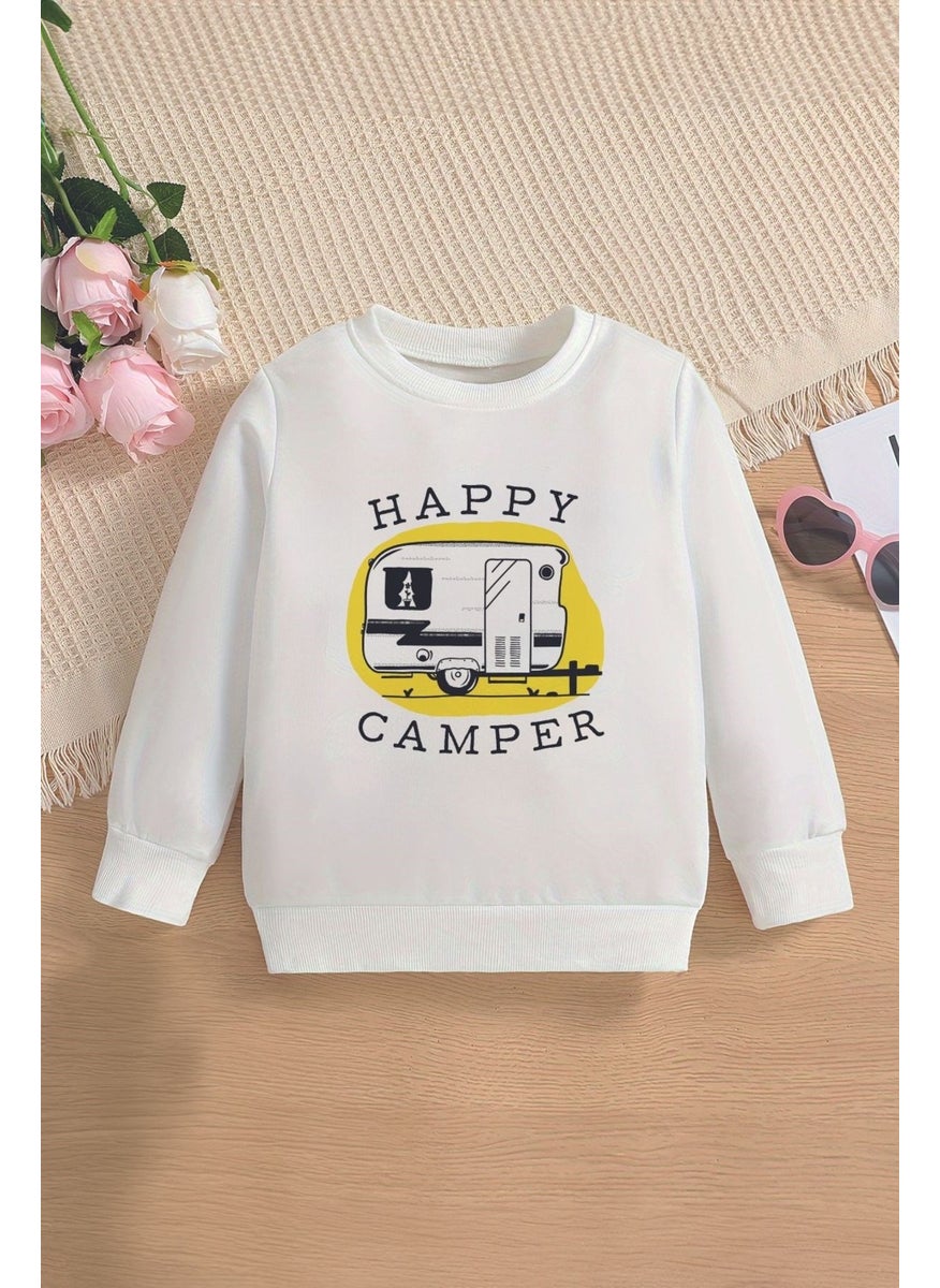 Trend Premium Happy Camper Printed Oversize Hooded Kids Sweatshirt 13801