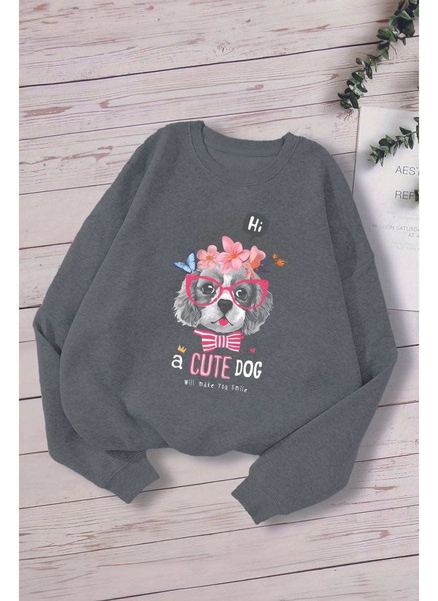 New Season Cute Dog Printed Oversize Hooded Kids Sweatshirt with Glasses 14647