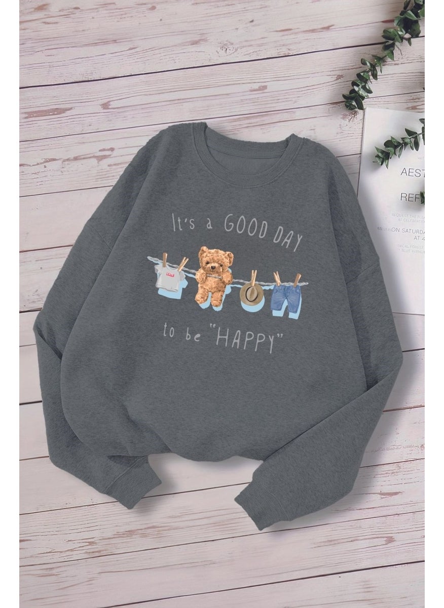 New Season It's A Good Day To Be Happy Written Oversize Hooded Kids Sweatshirt 13586