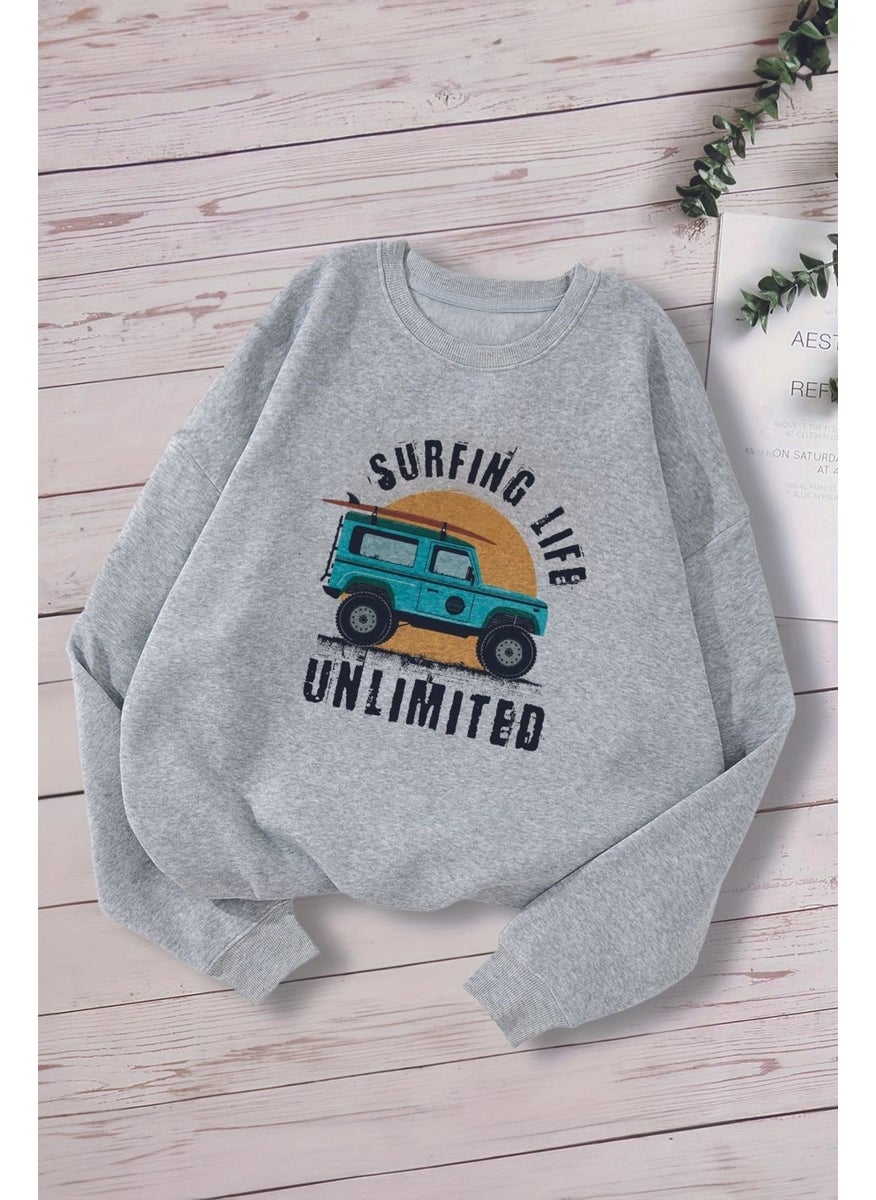 Trend Premium Surfing Life Off-Road Car Printed Oversize Hooded Kids Sweatshirt 13795