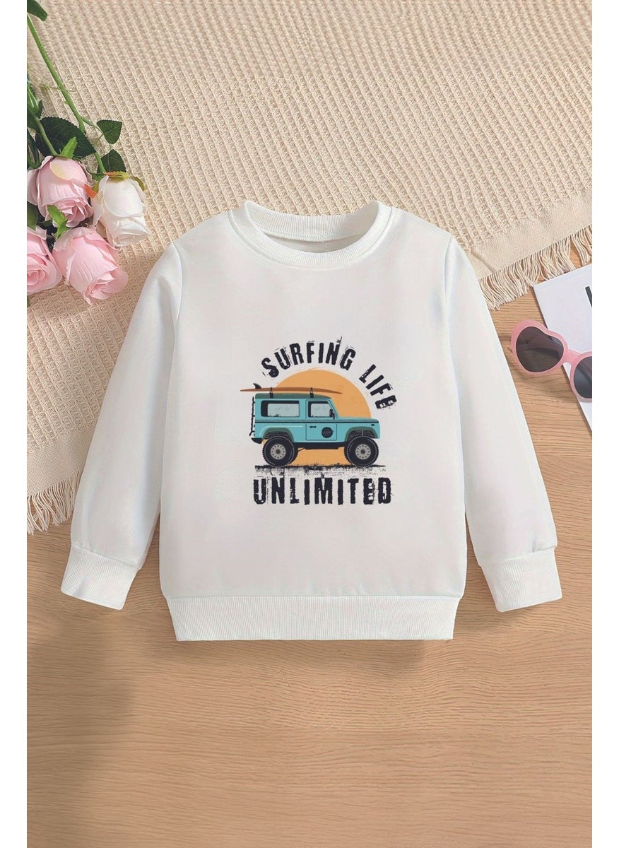 Trend Premium Surfing Life Off-Road Car Printed Oversize Hooded Kids Sweatshirt 13795