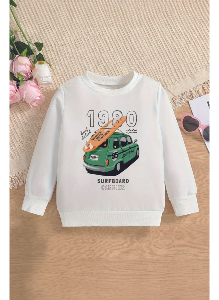 Trend Premium Surfboard Nostalgic Car Printed Oversize Hooded Kids Sweatshirt 13684