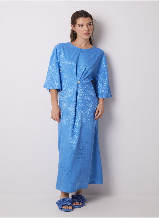 Blue jacquard satin caftan dress
