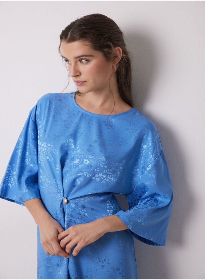 Blue jacquard satin caftan dress
