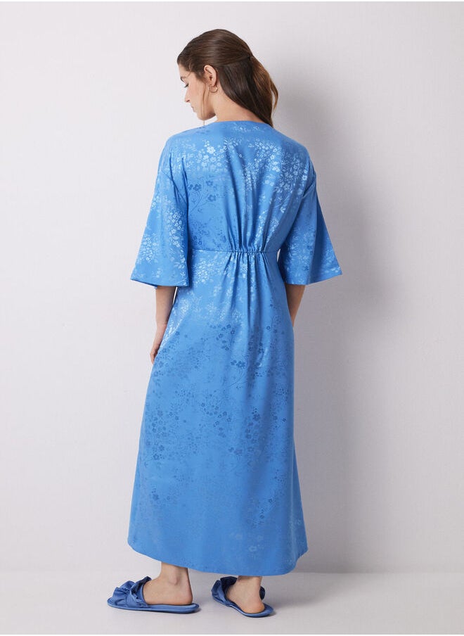 Blue jacquard satin caftan dress