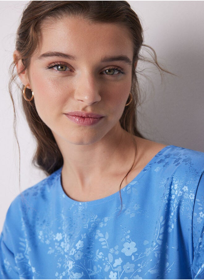 Blue jacquard satin caftan dress