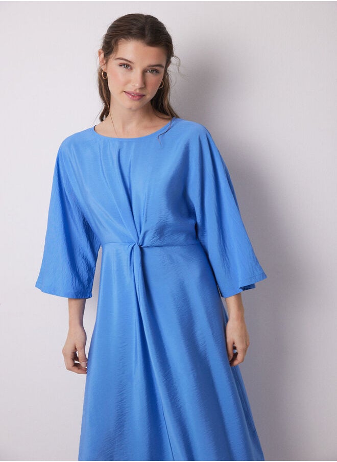 Blue pleated satin caftan dress