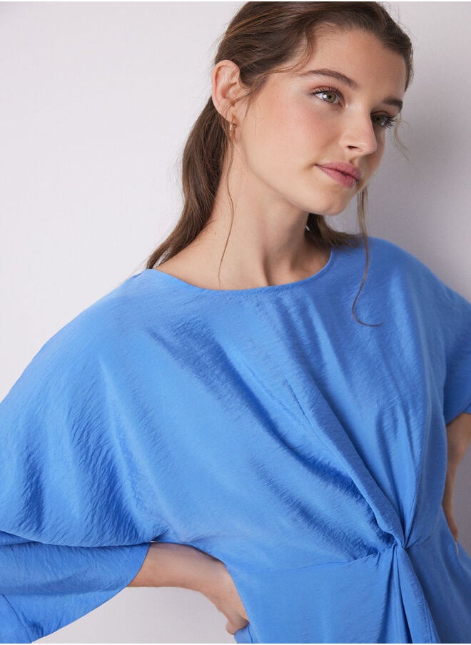 Blue pleated satin caftan dress