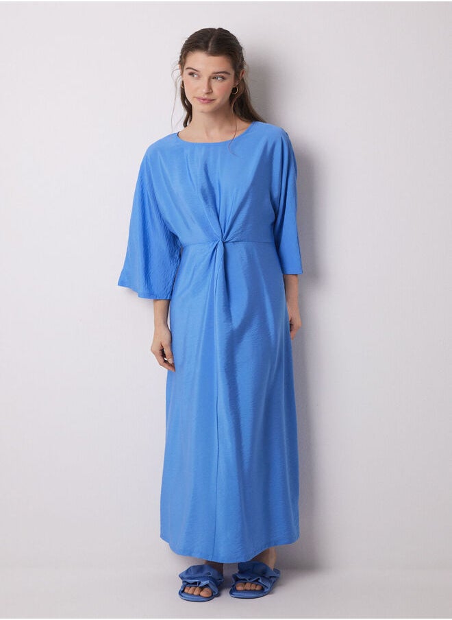 Blue pleated satin caftan dress