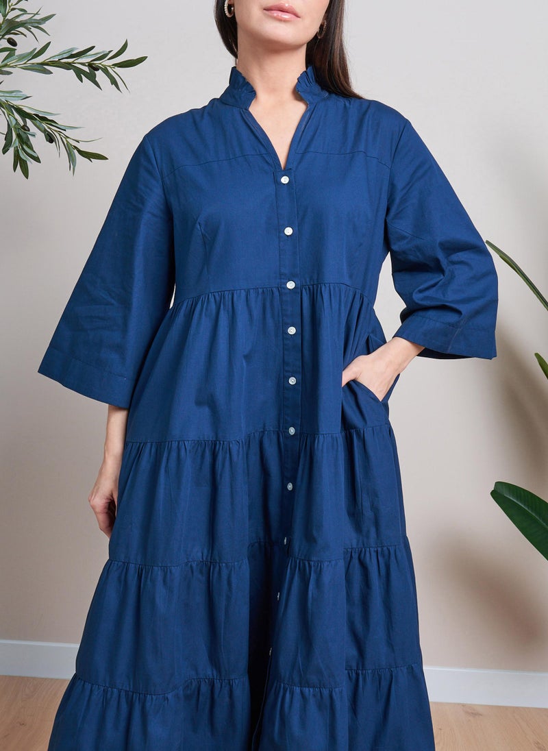 Blue Button Down Tiered Maxi Dress