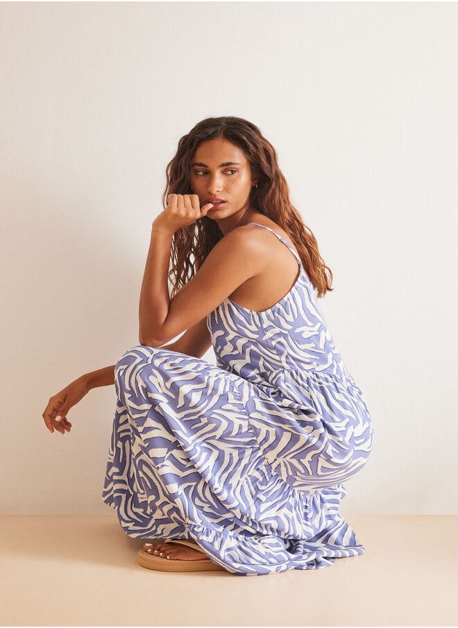 Long blue zebra ruffle dress