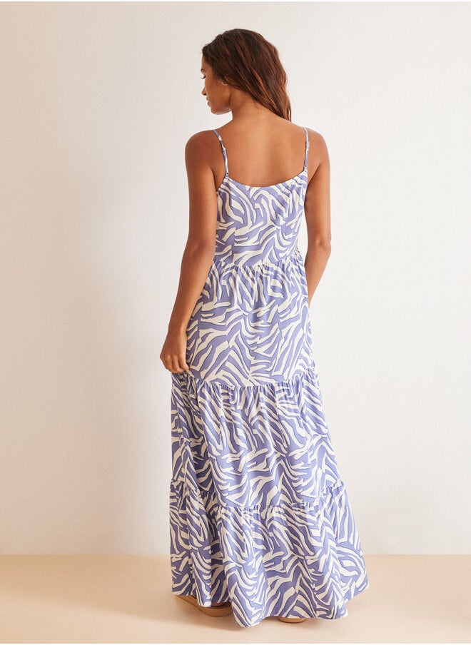 Long blue zebra ruffle dress
