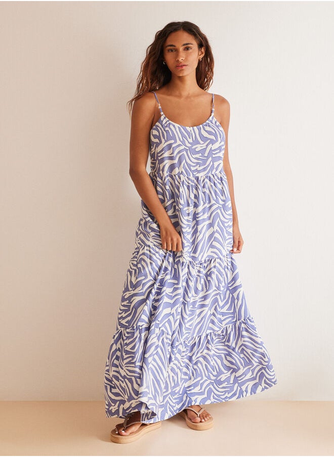 Long blue zebra ruffle dress