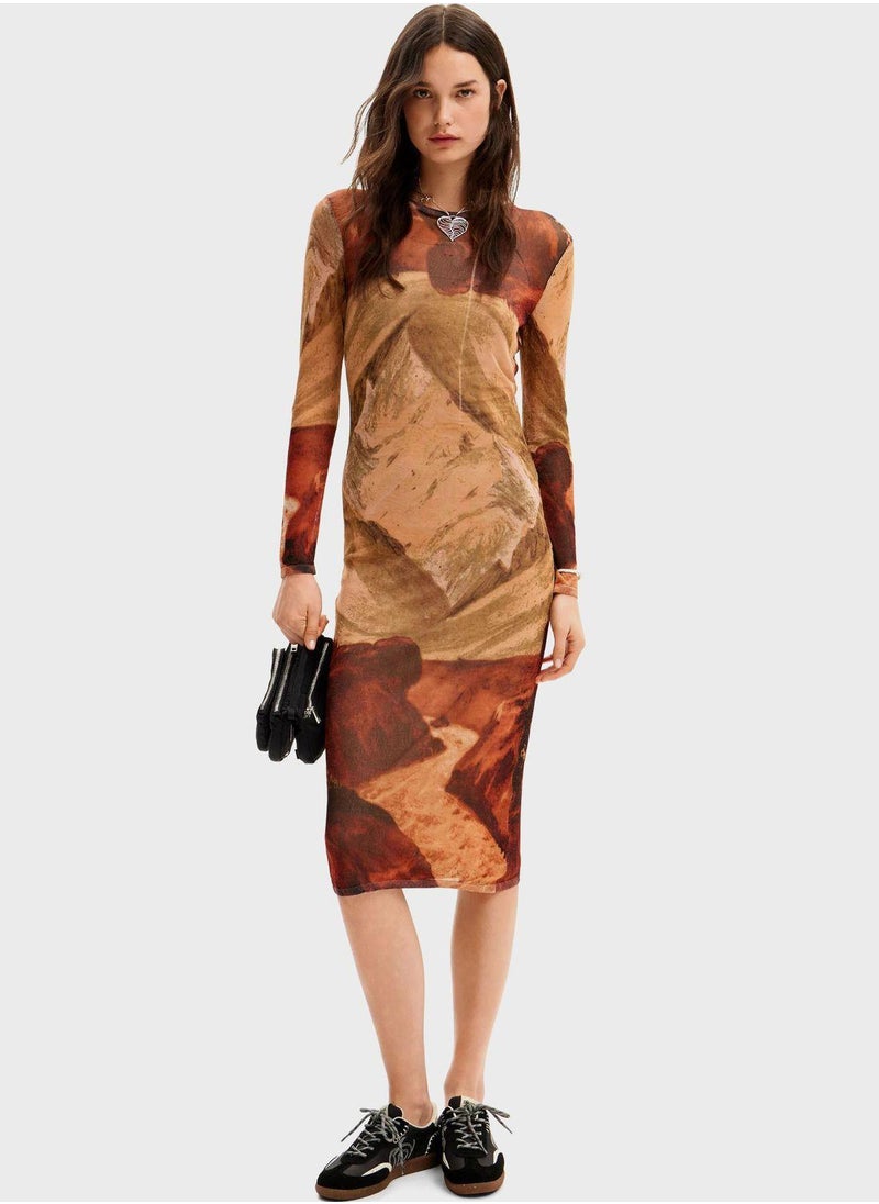 Printed Mesh Dress