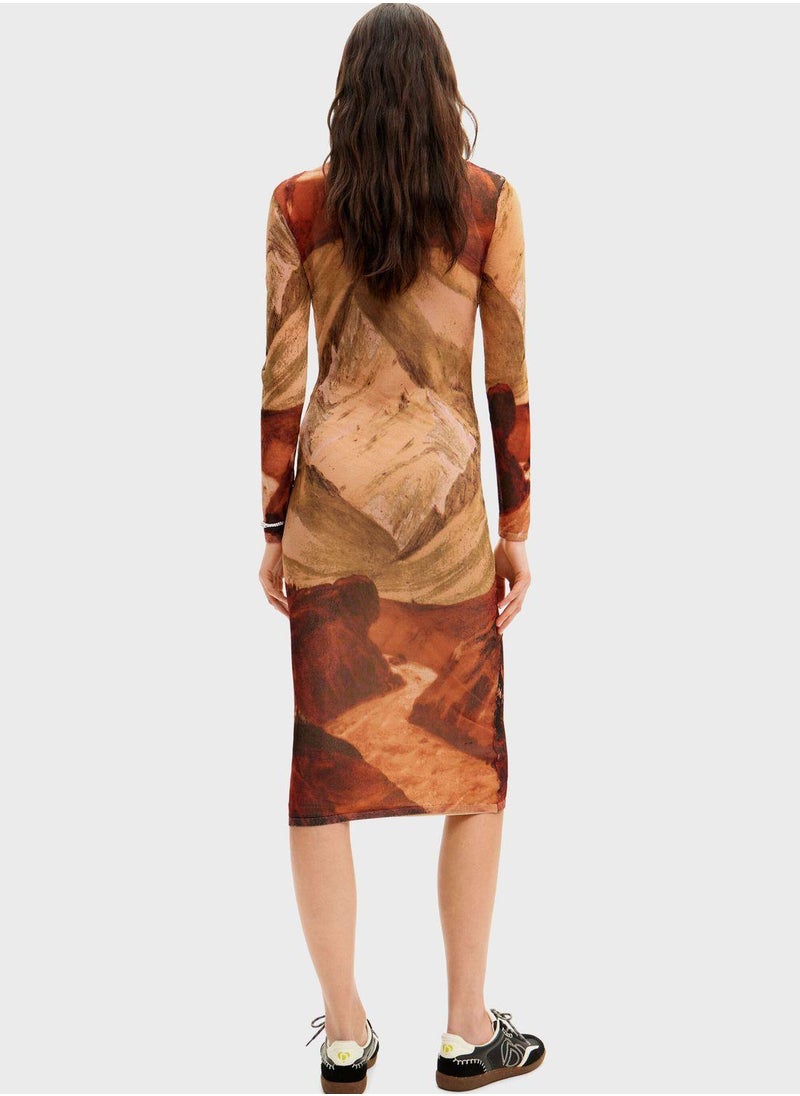 Printed Mesh Dress