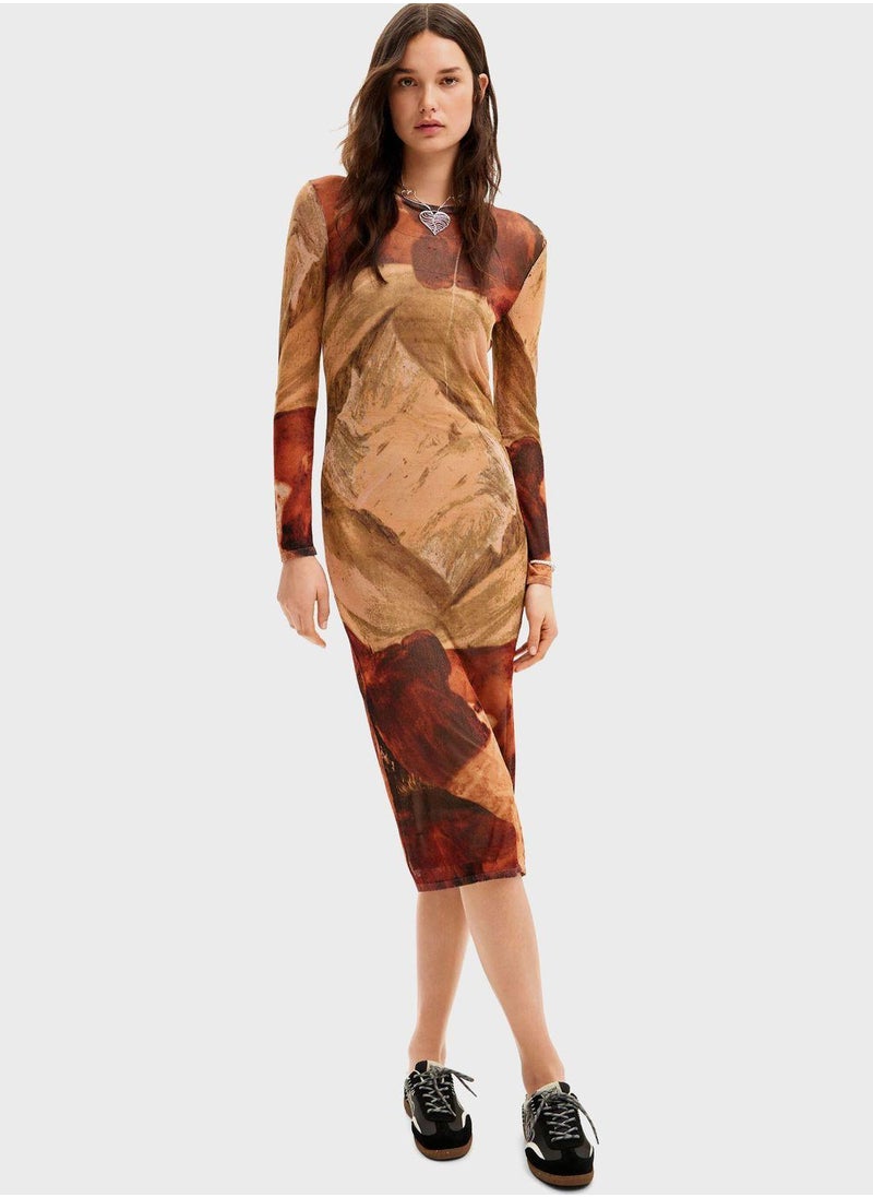 Printed Mesh Dress
