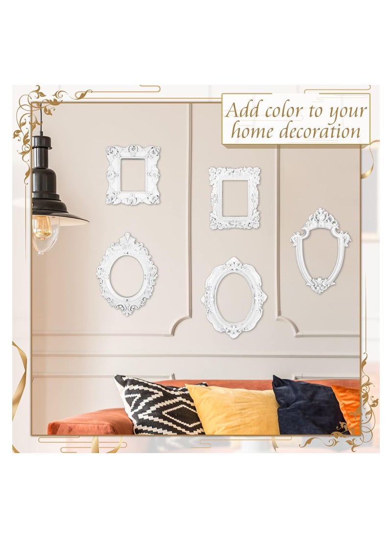 5 Pcs Vintage Resin Picture Frame, Antique Photo Resin Frame, Oval Rect Wall Hanging, Resin Jewelry Display Frame Photography Photo Frame DIY Photo Frame for Phone Photo Home Decoration (White)