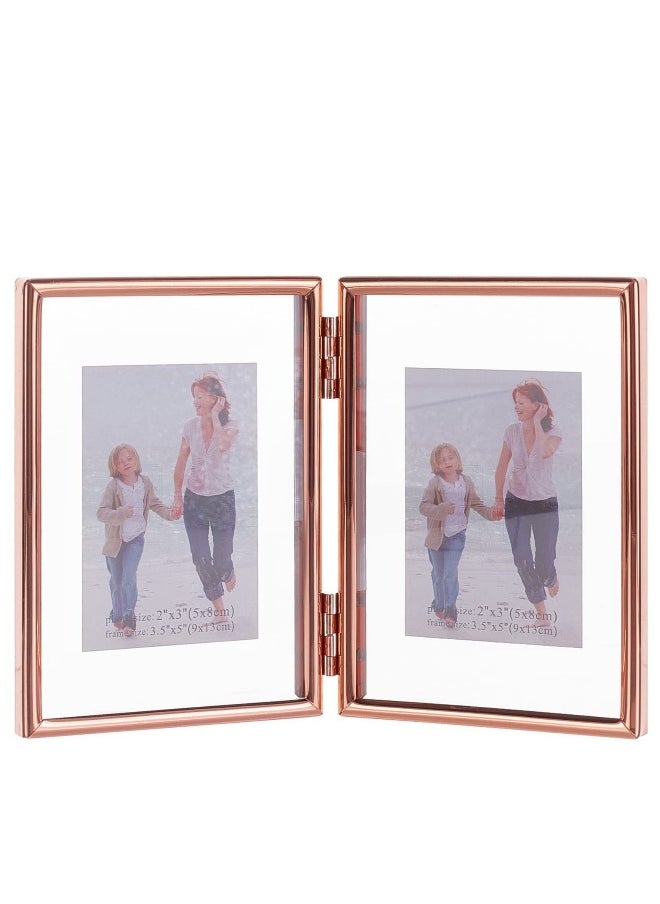 Folding Double Metal Photo Frames Double-Sided Metal and Glass Picture Frames Hinged Family Photo Frame for Desktop or Tabletop DIY Frame Foldable(3x5 inch)