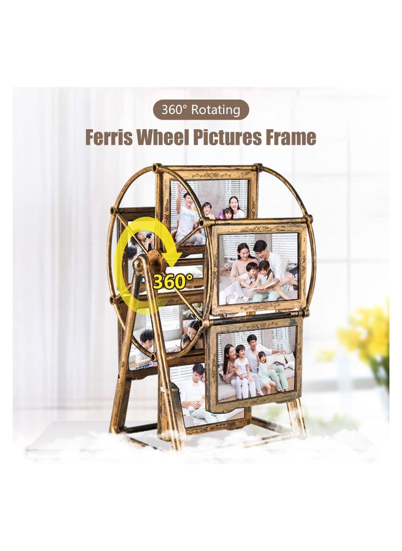 12 Photos Rotating Ferris Wheel Picture Frame, Upgrade Embossed Picture Frames Set, Desktop Vintage Photo Frame 5 inches for Home Decor Wedding Christmas Birthday Gifts