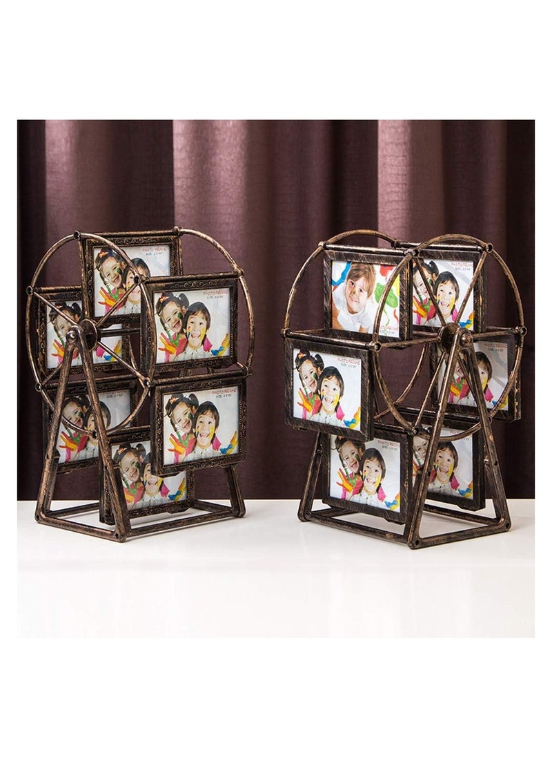 12 Photos Rotating Ferris Wheel Picture Frame, Upgrade Embossed Picture Frames Set, Desktop Vintage Photo Frame 5 inches for Home Decor Wedding Christmas Birthday Gifts