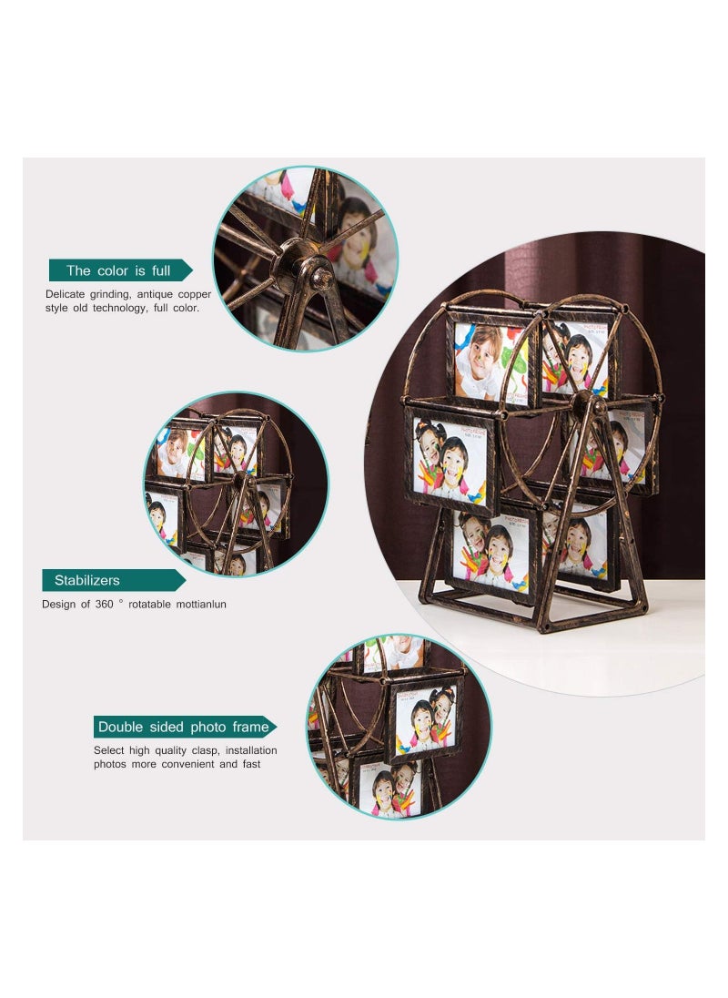 12 Photos Rotating Ferris Wheel Picture Frame, Upgrade Embossed Picture Frames Set, Desktop Vintage Photo Frame 5 inches for Home Decor Wedding Christmas Birthday Gifts