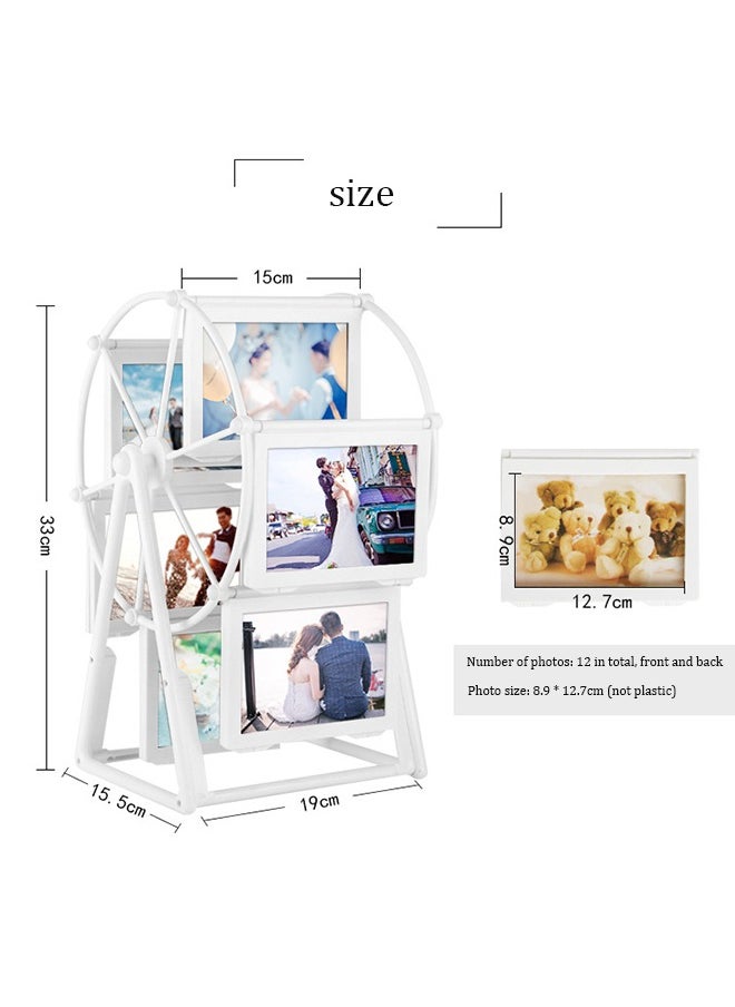 12 Photos Rotating Ferris Wheel Picture Frame, Upgrade Embossed Picture Frames Set, Desktop Vintage Photo Frame 5 inches for Home Decor Wedding Christmas Birthday Gifts