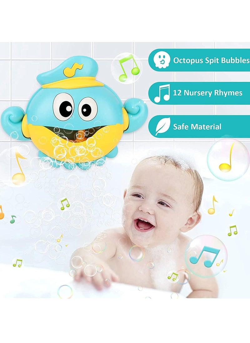 Baby Bath Toys Bubble Machine, 1000+ Bubbles Per Minute with Nursery Rhymes, Automatic Octopus Bubble Maker Bath Toys for the Bathtub for Toddlers Babies Boys Girls