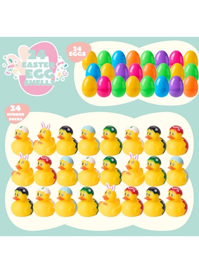 JOYIN 24 Pcs Prefilled Easter Eggs with Rubber Ducks, Variety Duckies for Easter Egg Hunt, Kids Basket Stuffer, Party Favor Decor Supply, Classroom Prize, Bath Toy
