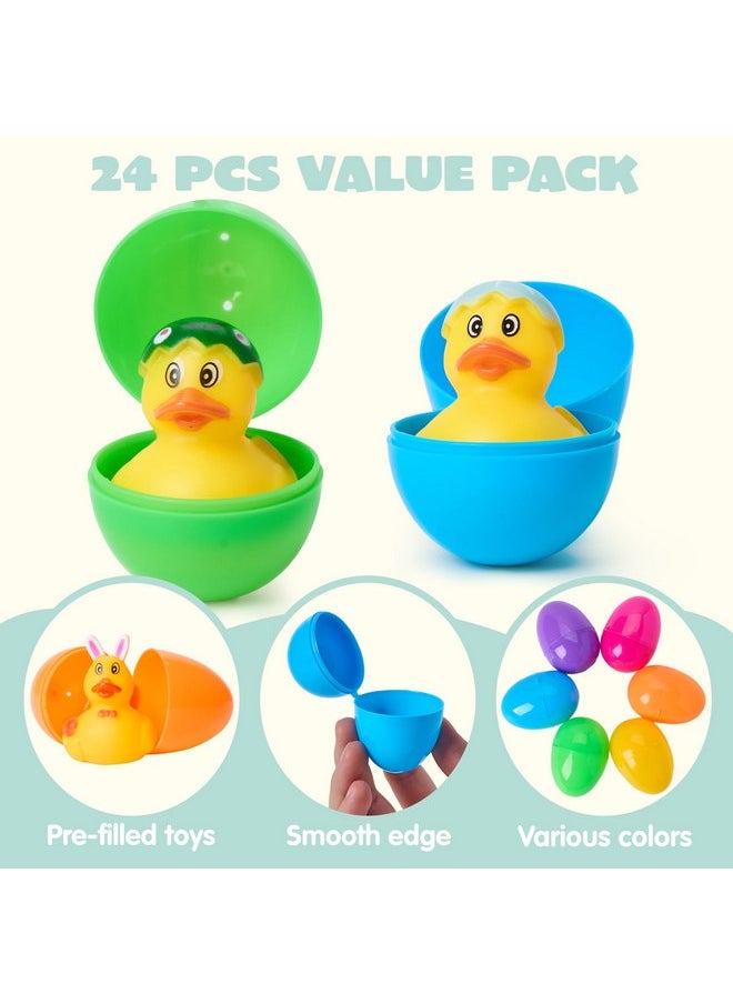 JOYIN 24 Pcs Prefilled Easter Eggs with Rubber Ducks, Variety Duckies for Easter Egg Hunt, Kids Basket Stuffer, Party Favor Decor Supply, Classroom Prize, Bath Toy