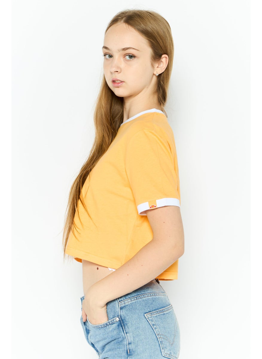 Women Crew Neck Short Sleeve Brand Logo Crop T-Shirt, Light Orange
