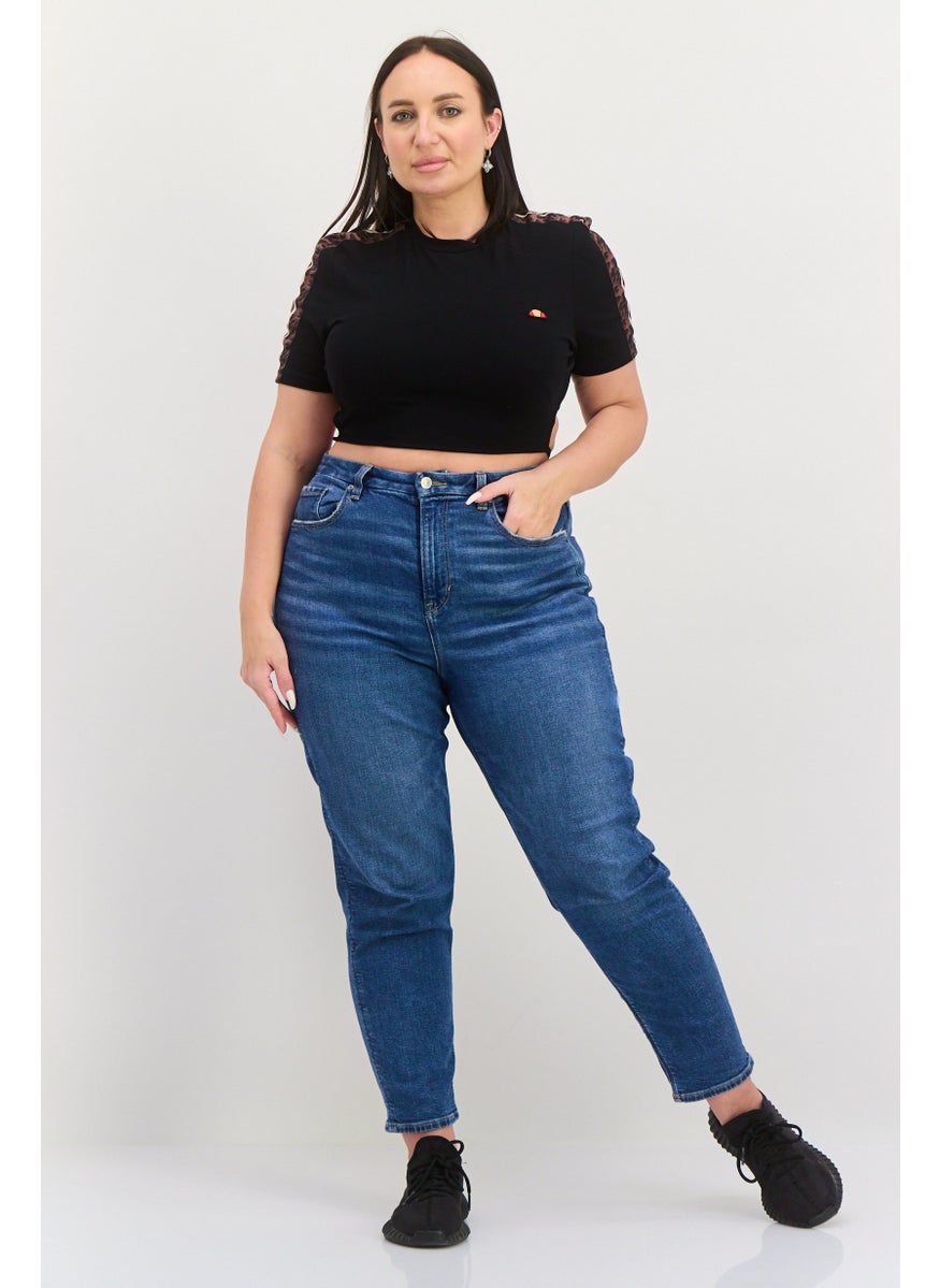 Women Crew Neck Short Sleeves  Brand Logo Top, Black