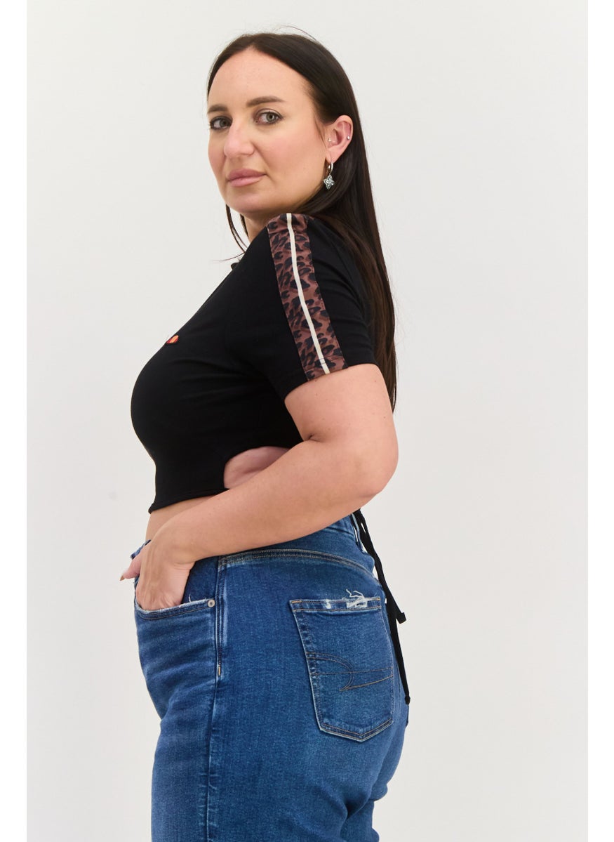 Women Crew Neck Short Sleeves  Brand Logo Top, Black