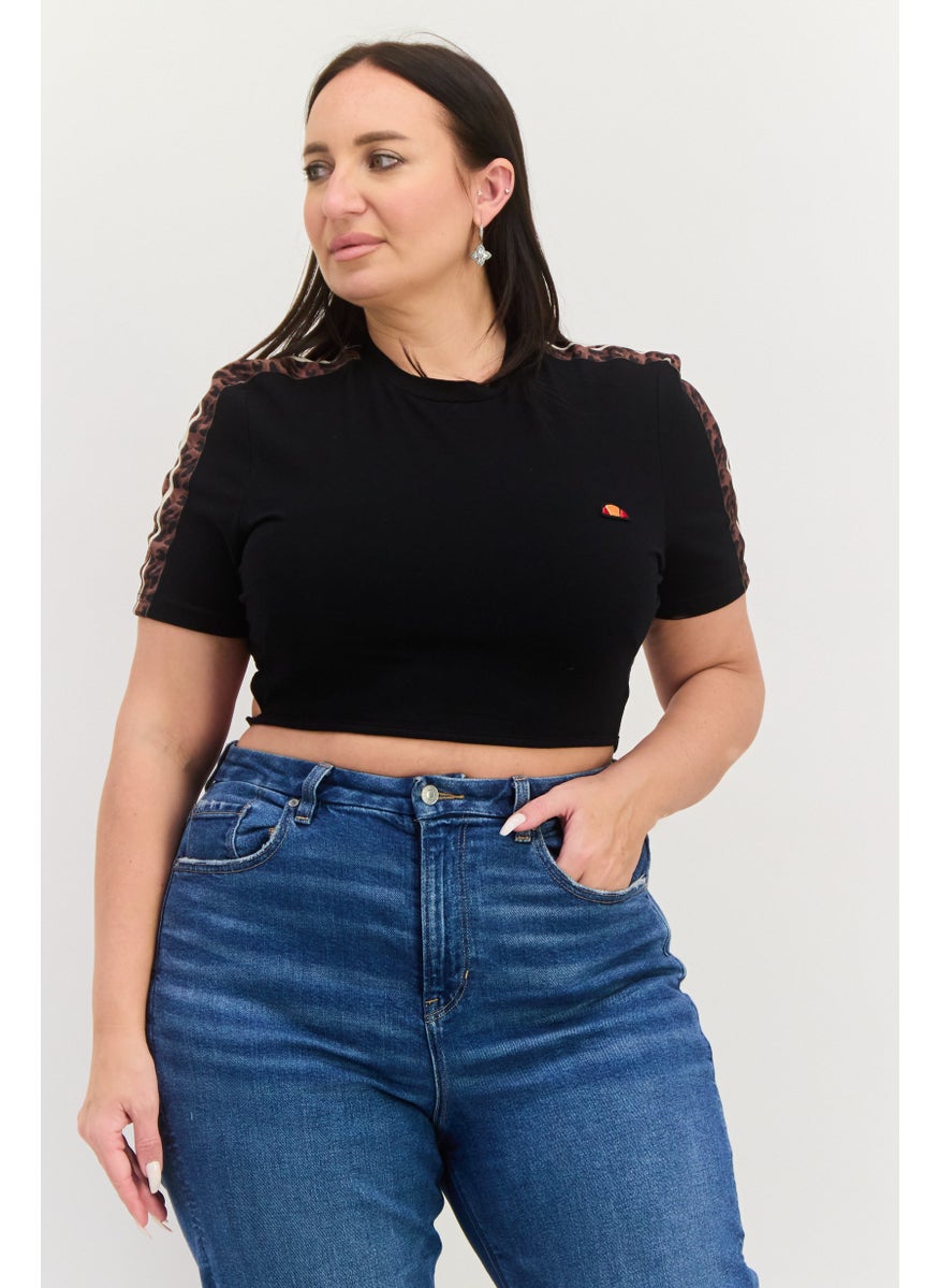 Women Crew Neck Short Sleeves  Brand Logo Top, Black