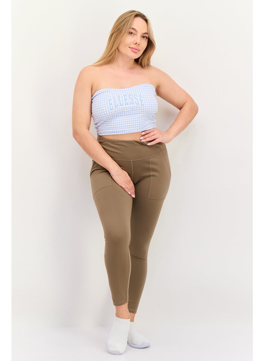 Women Straight Across Strapless Brand Logo Tube Top, Light Blue