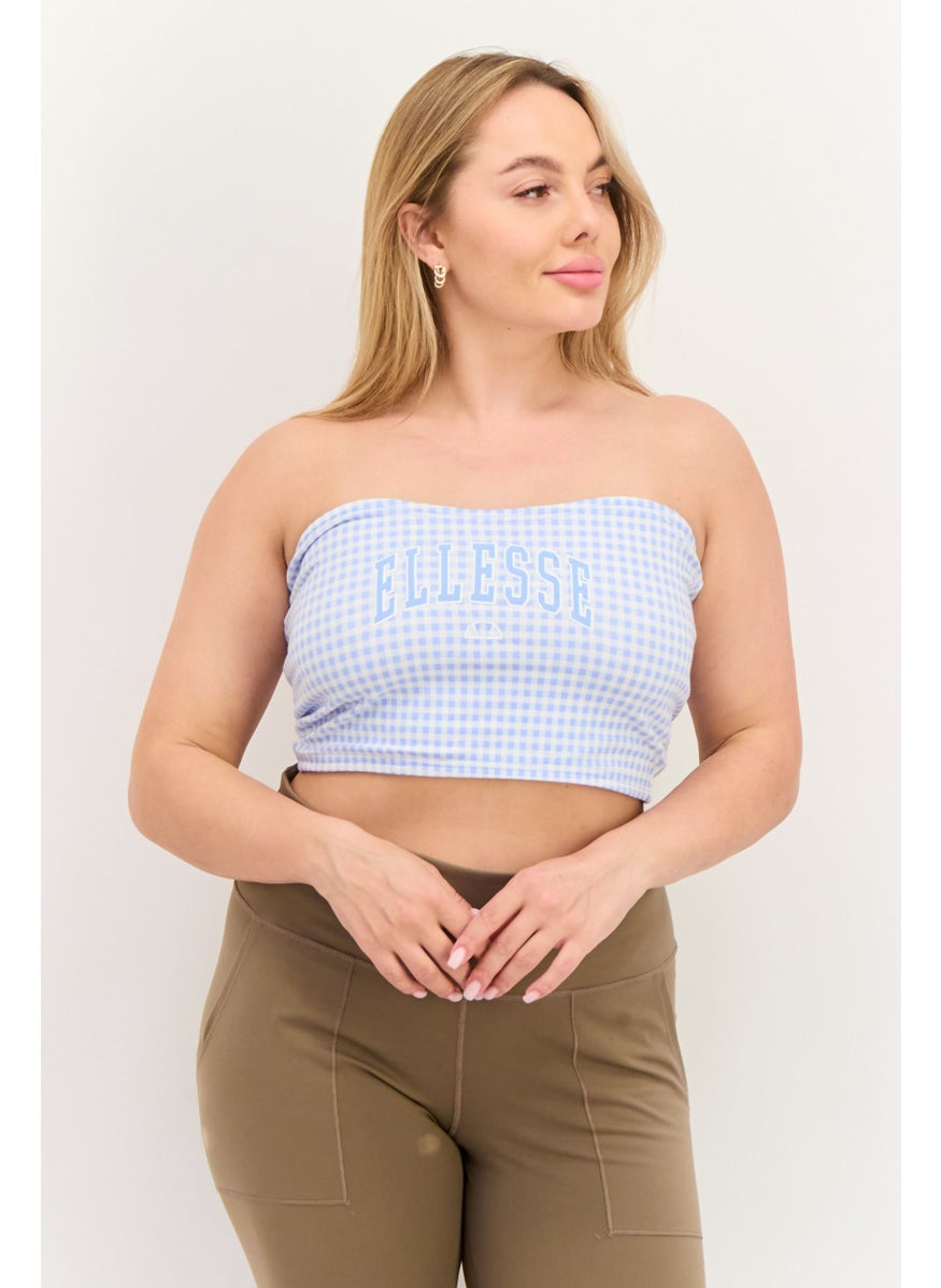 Women Straight Across Strapless Brand Logo Tube Top, Light Blue
