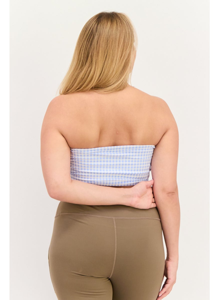 Women Straight Across Strapless Brand Logo Tube Top, Light Blue