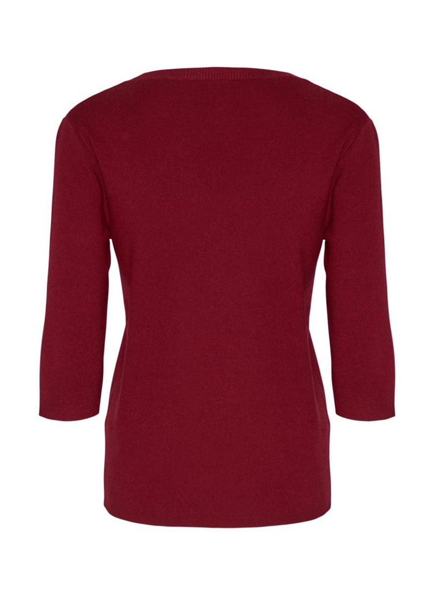 Women Crew Neck Elbow Sleeve Knitted Blouse, Red